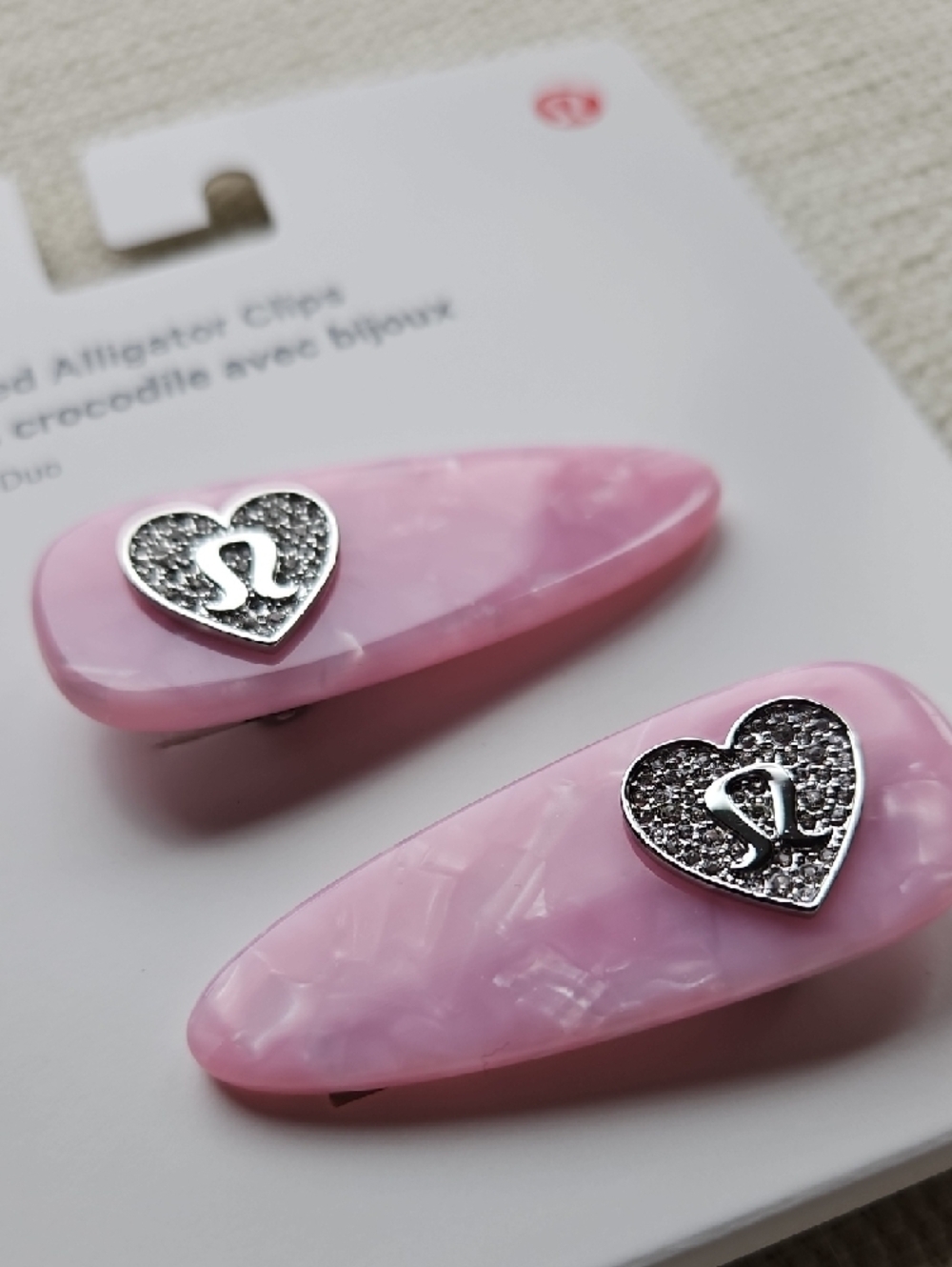 lululemon athletica Pink Jeweled Heart Alligator Clips - 2 Pack - Picture 9 of 10